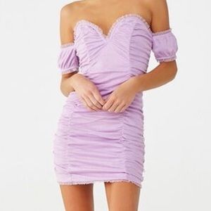 Mini dress off shoulder NWT Small Lavender Purple Glitter